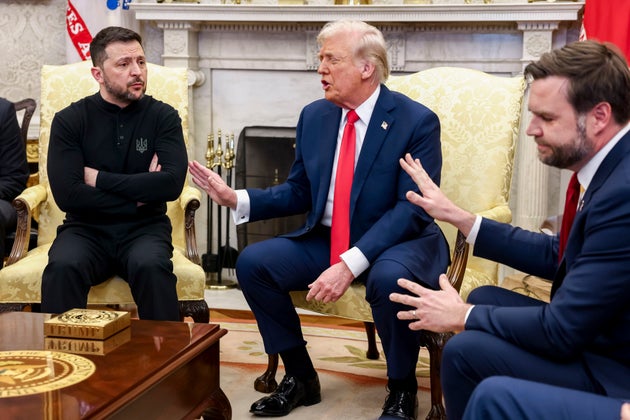 Volodymyr Zelenskyy meets with Donald Trump and JD Vance at the White House on Feb. 28, 2025.