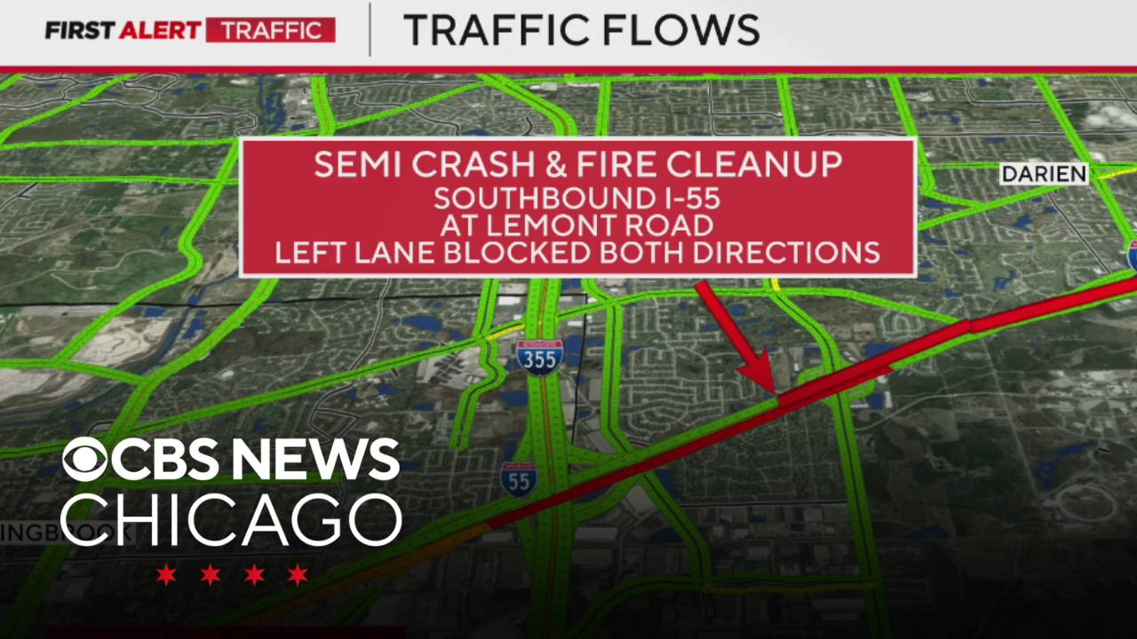 Fiery crash involving semi truck shuts down lanes on I-55