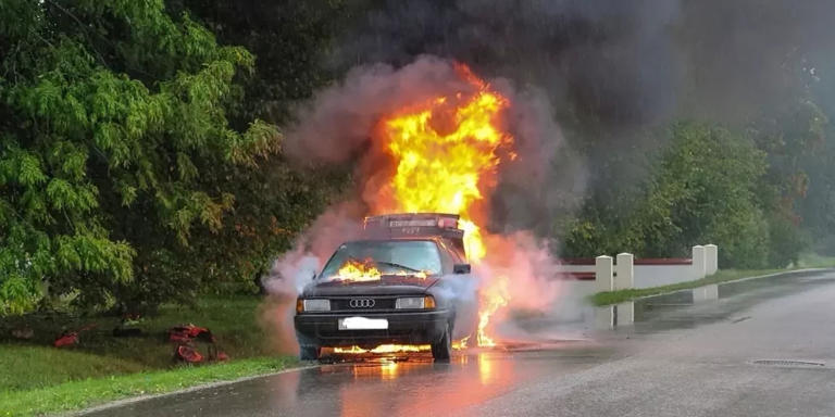 Dramatische Szenen: Auto geht in Flammen auf – mehrere Verletzte