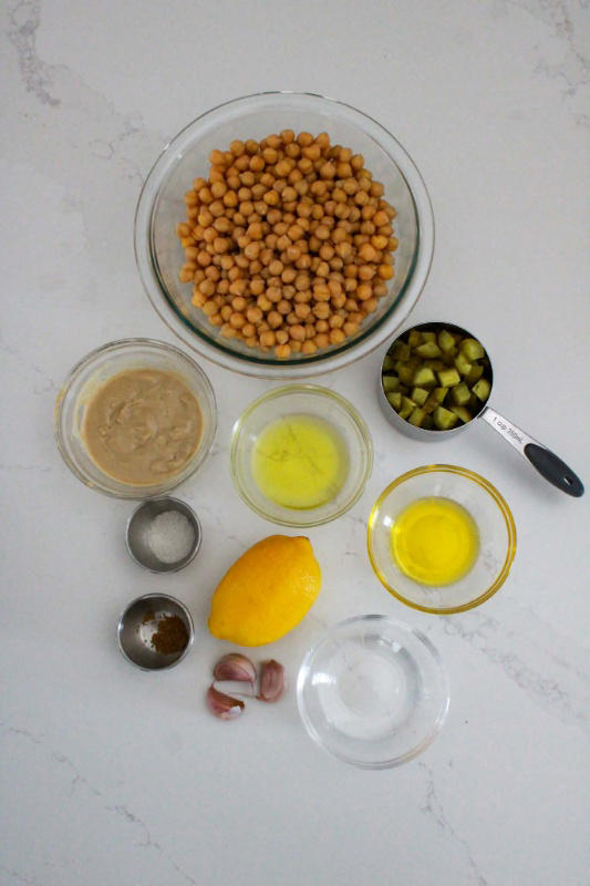 Dill pickle hummus recipe with chickpeas and tahini