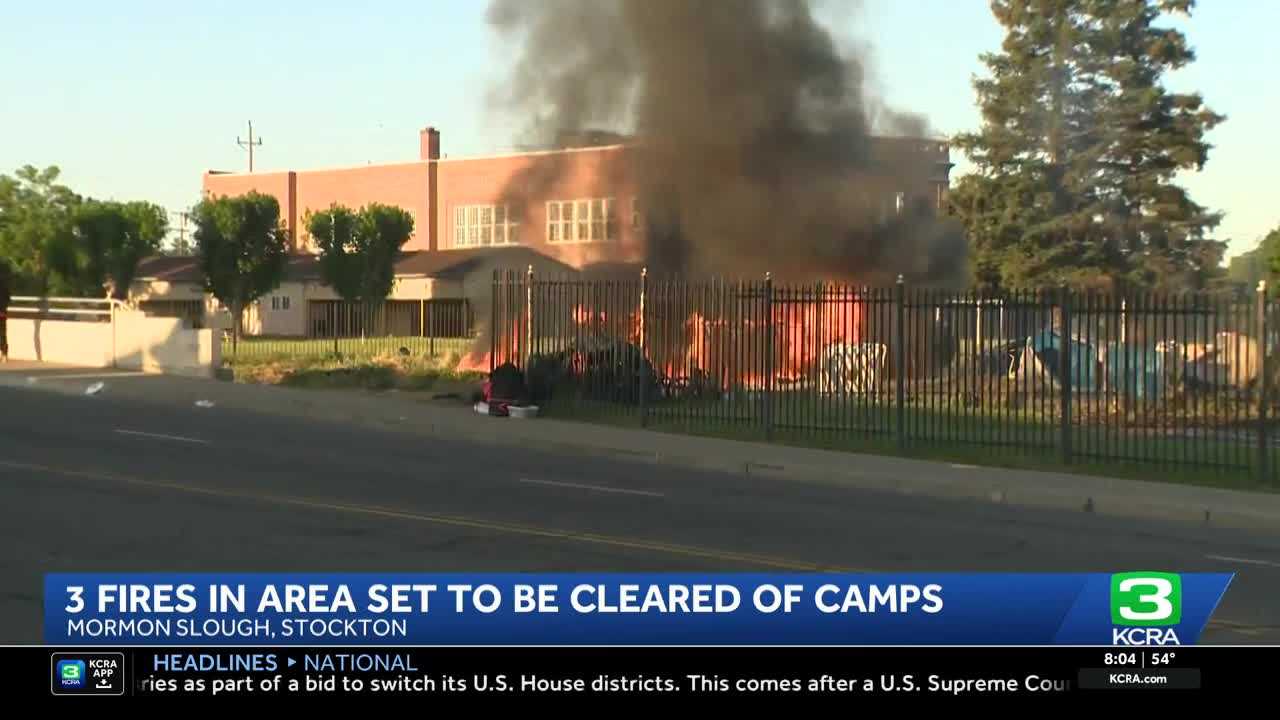 Debris fires spark in lead-up to encampment clean-up in Stockton