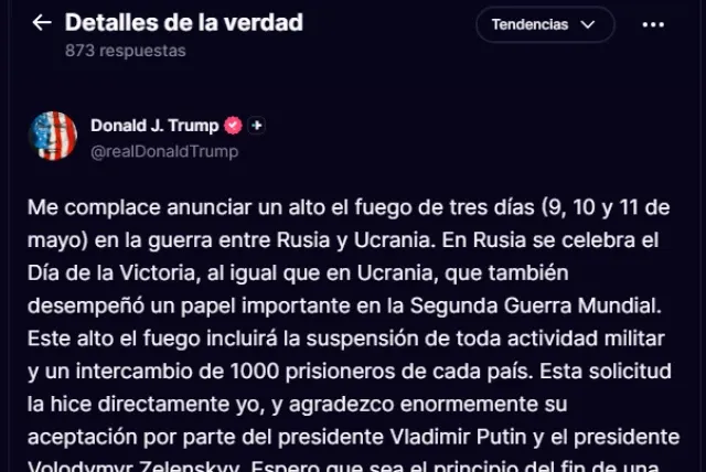 Donald Trump anuncia un alto al fuego de tres días entre Rusia y ...