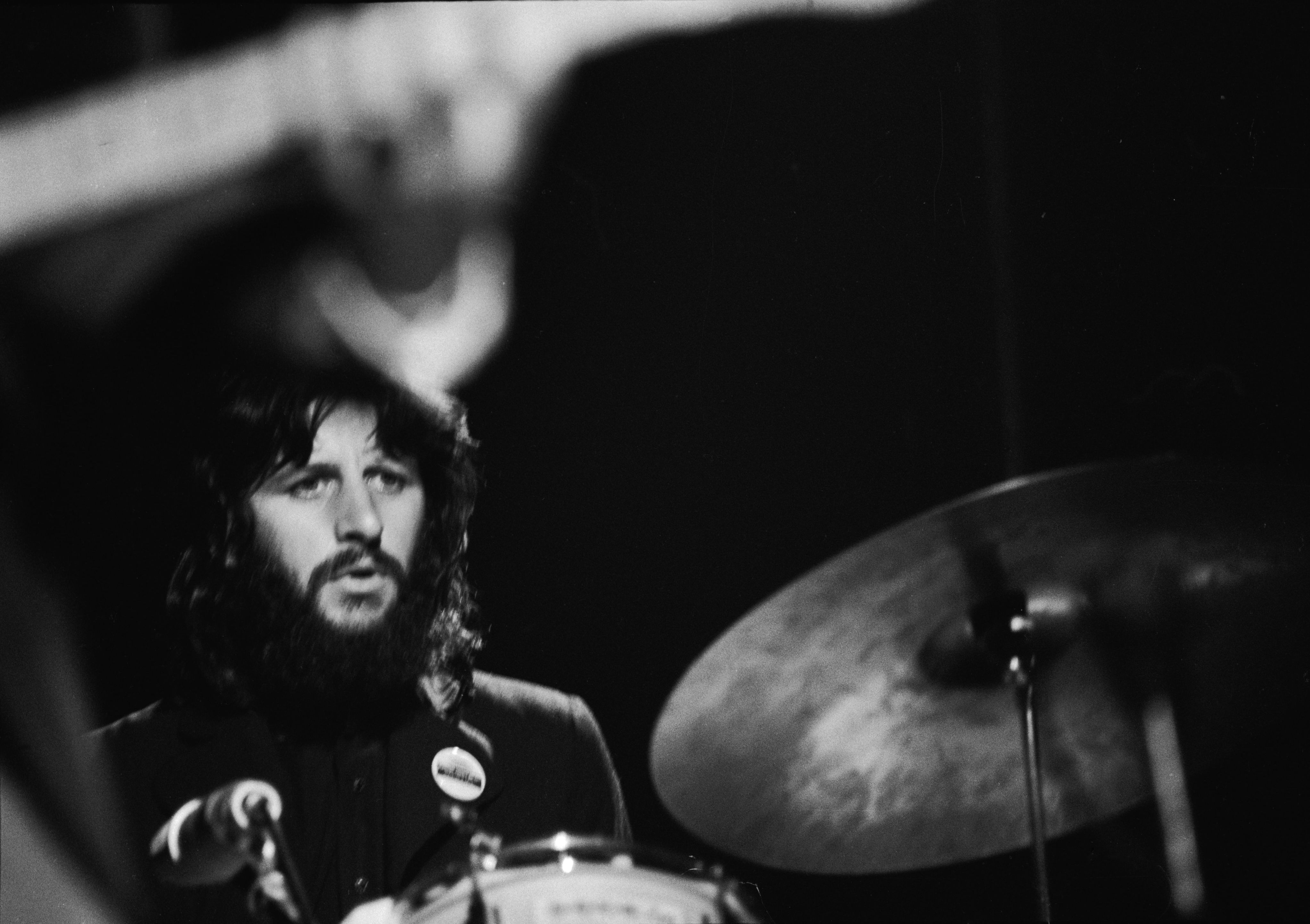 British musician Ringo Starr plays drums during the Concert For Bangladesh benefit perfomances at Madison Square Garden, New York, New York, August 1, 1971. (Photo by Bill Ray/The LIFE Picture Collection via Getty Images)