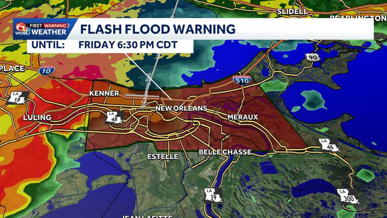 Flash flood warning issued across New Orleans metro. Watch live coverage
