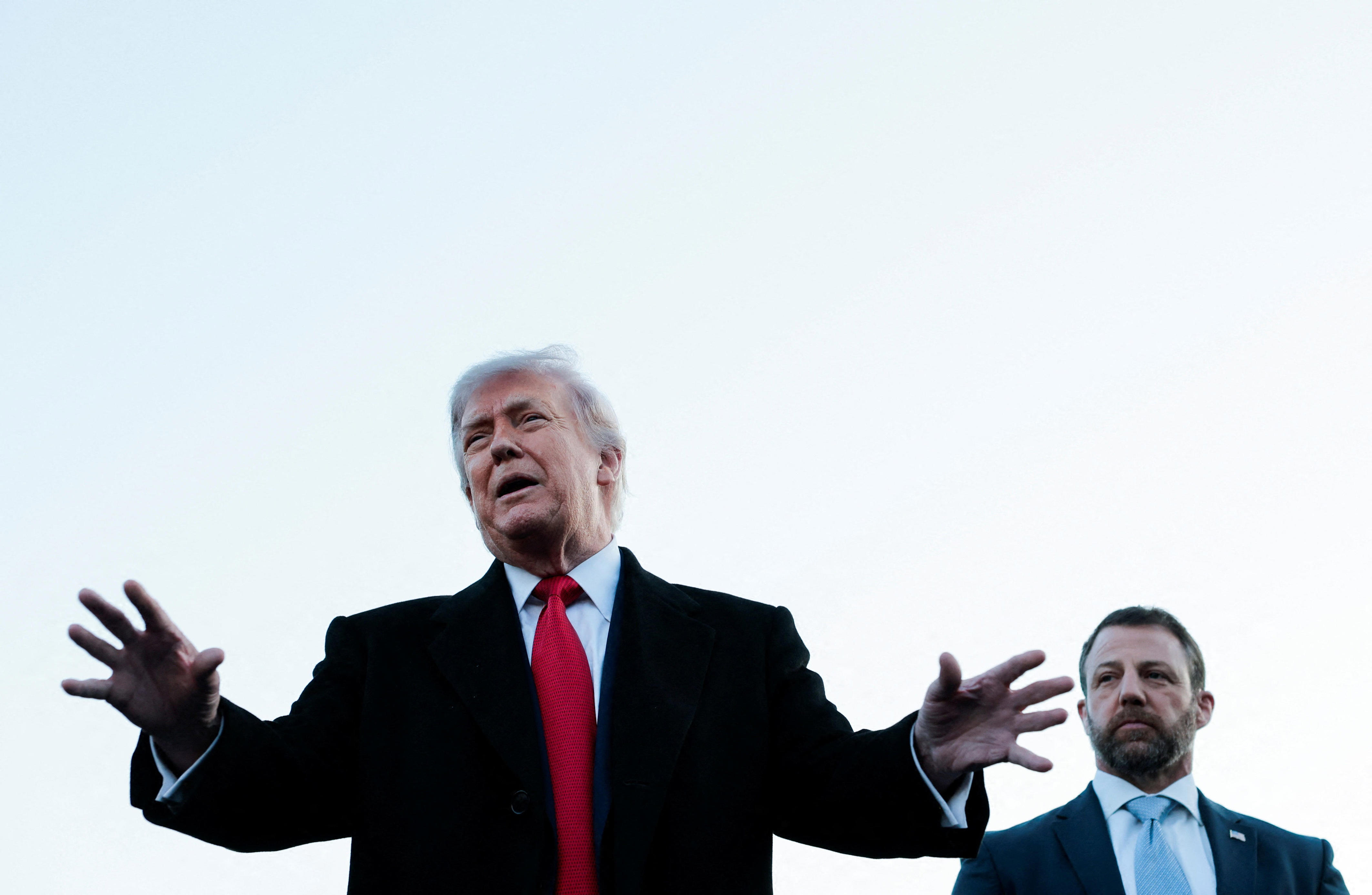 U.S. President Donald Trump speaks to reporters near the Lincoln Memorial Reflecting Pool as it undergoes renovations, in Washington, D.C., U.S., May 7, 2026. REUTERS/Kylie Cooper