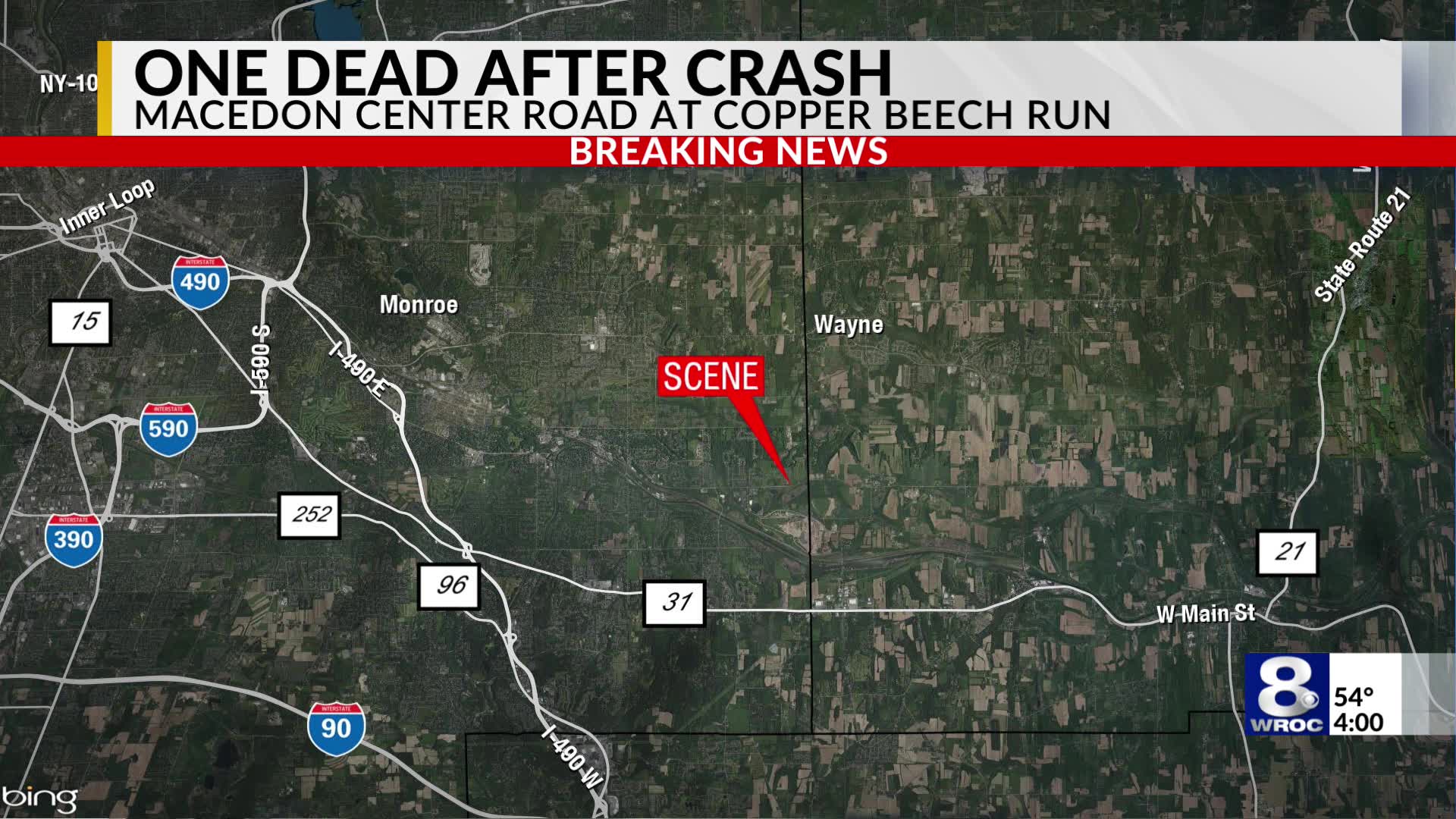 One dead after three-car crash on Macedon Center Road