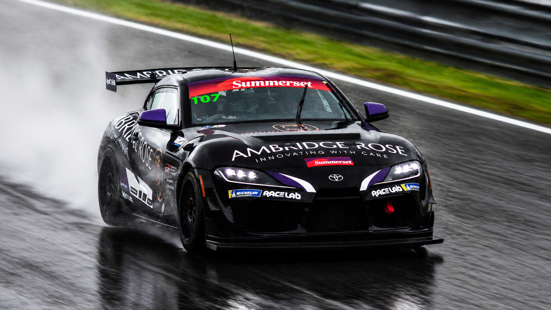 GT4 Supra runs hard on a slippery track