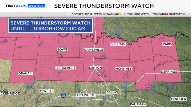Severe thunderstorm watch issued for parts of North Texas through 2 a.m.