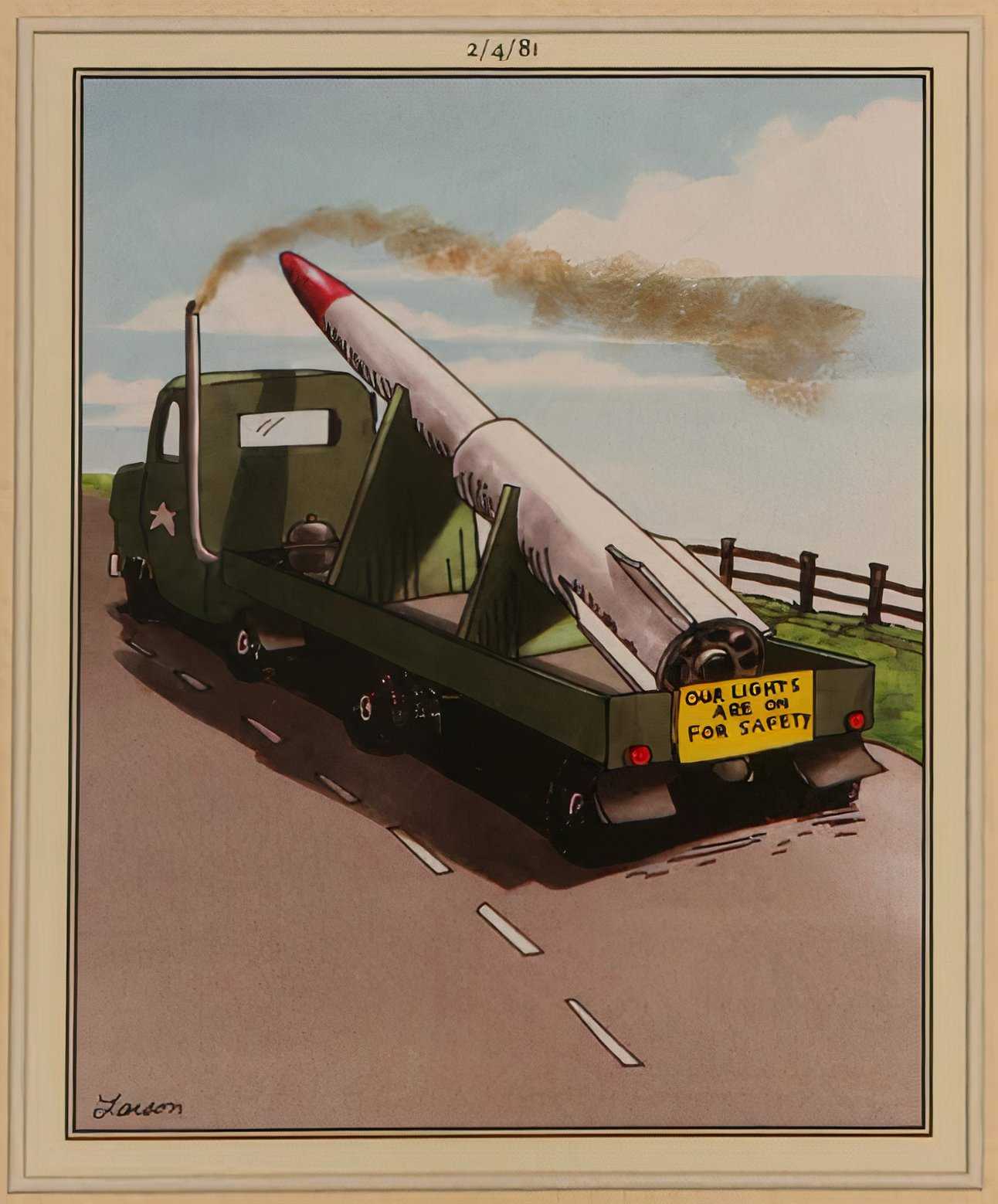A missile is transported in the back of a truck.