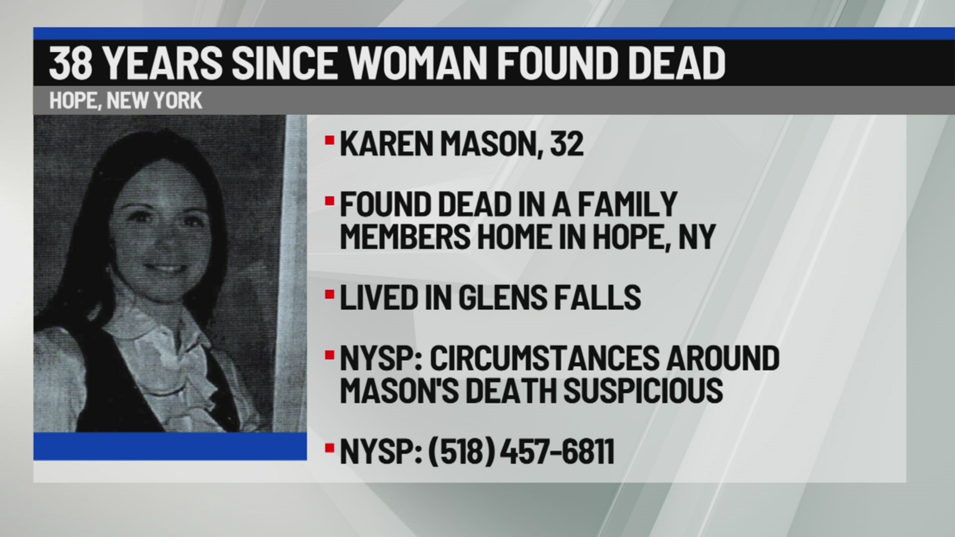 38 years since Glens Falls woman found dead, police seeking information