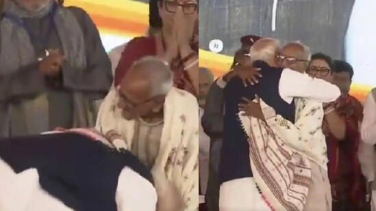 PM Modi touches feet of 98-year-old BJP worker during West Bengal CM swearing-in.
