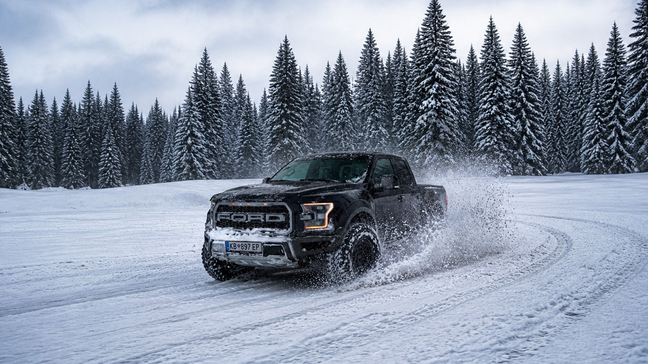 Can a Ford Raptor drift smoothly on snow