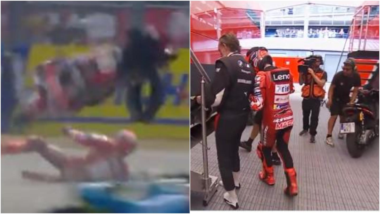 Caduta per Marc Marquez nella sprint di Le Mans: il volo, il piede ...