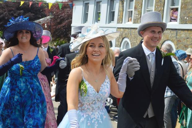 Tens of thousands watch the midday dance at Helston Flora Day