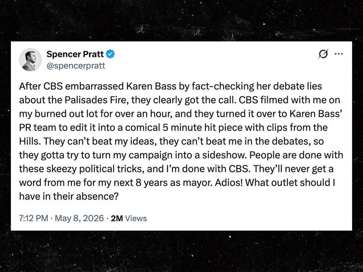 Spencer Pratt says CBS gave interview footage to Karen Bass' PR team ...