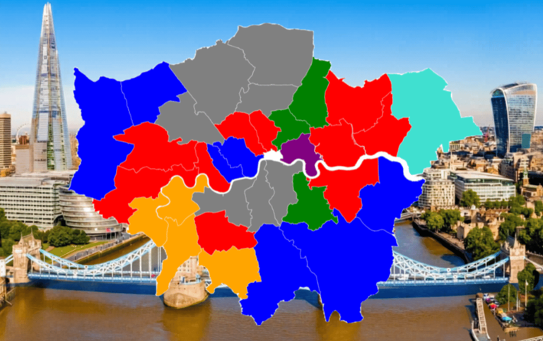 What happens at the 7 London councils where no party won a majority?