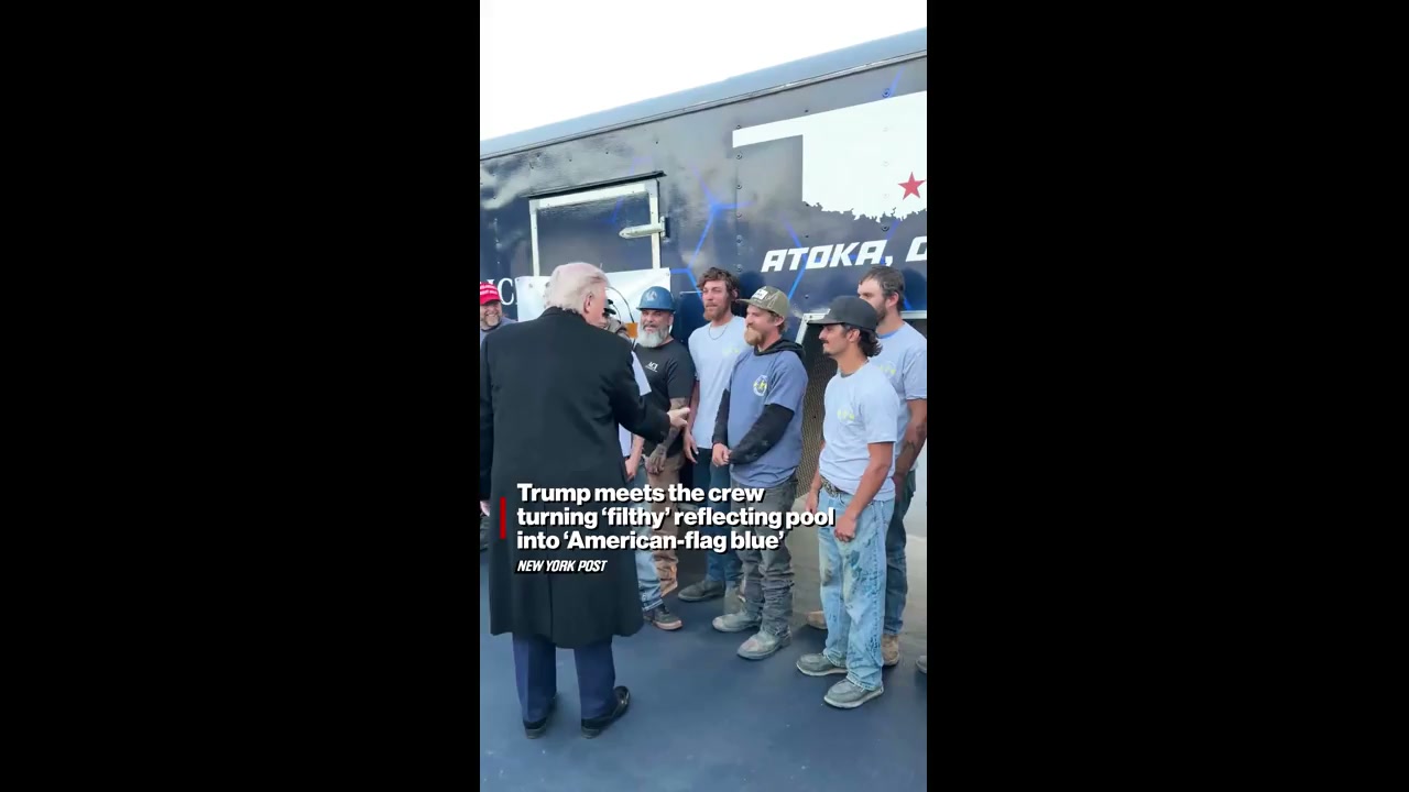Trump meets crew working on reflecting pool