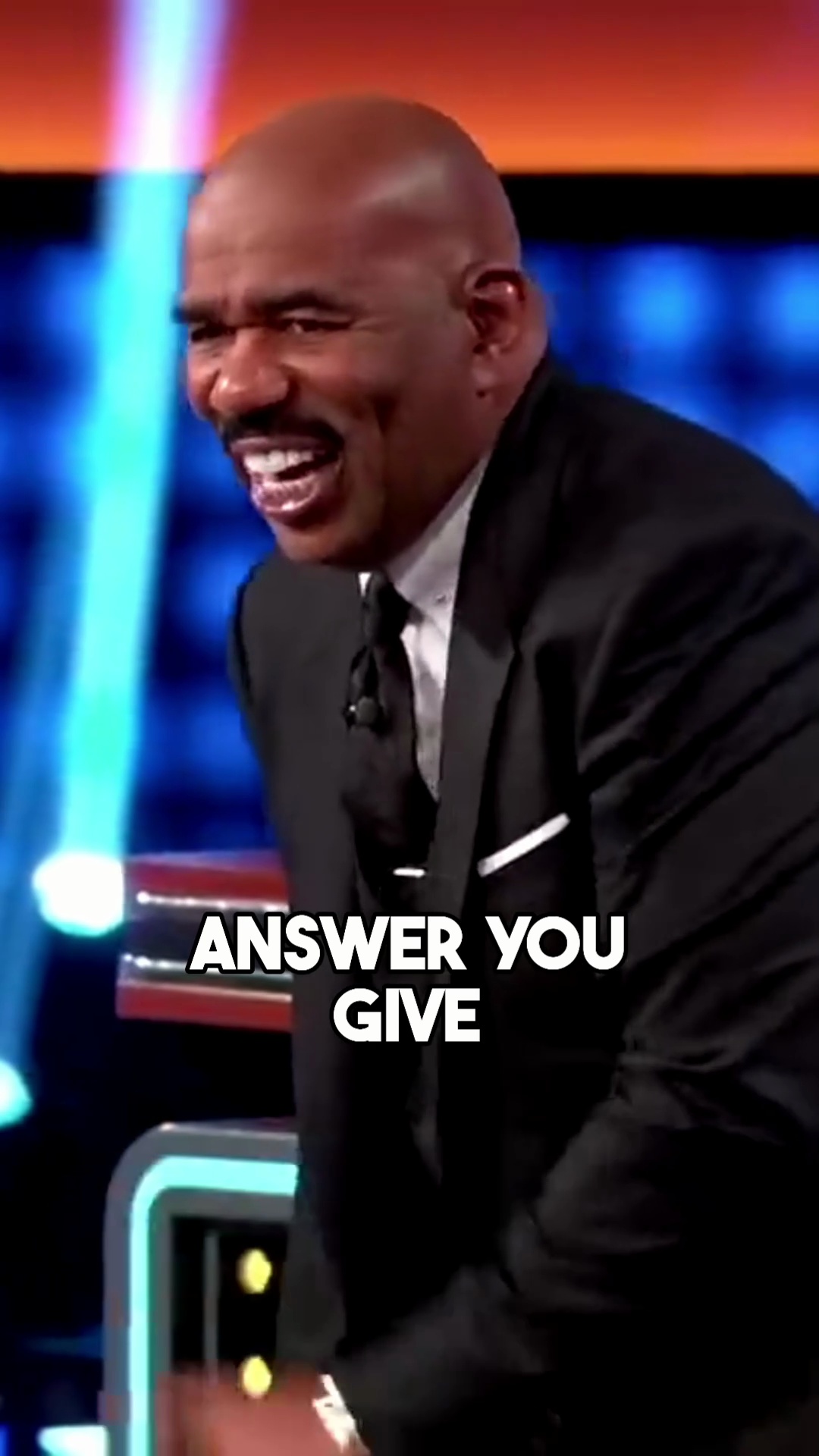 Steve Harvey pauses after Tammy Bradshaw’s answer on Celebrity Family Feud