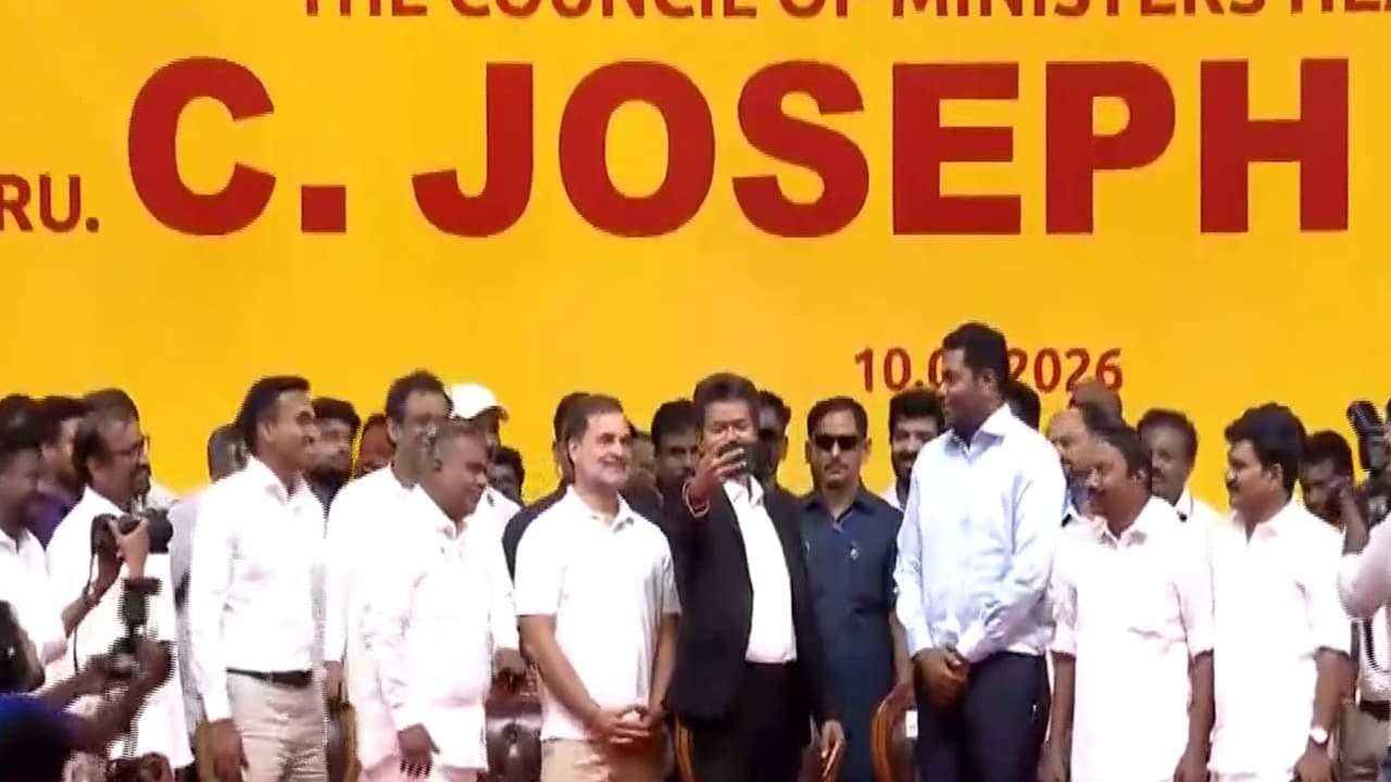 Vijay's CM oath: Actor takes selfie with Rahul Gandhi at ceremony