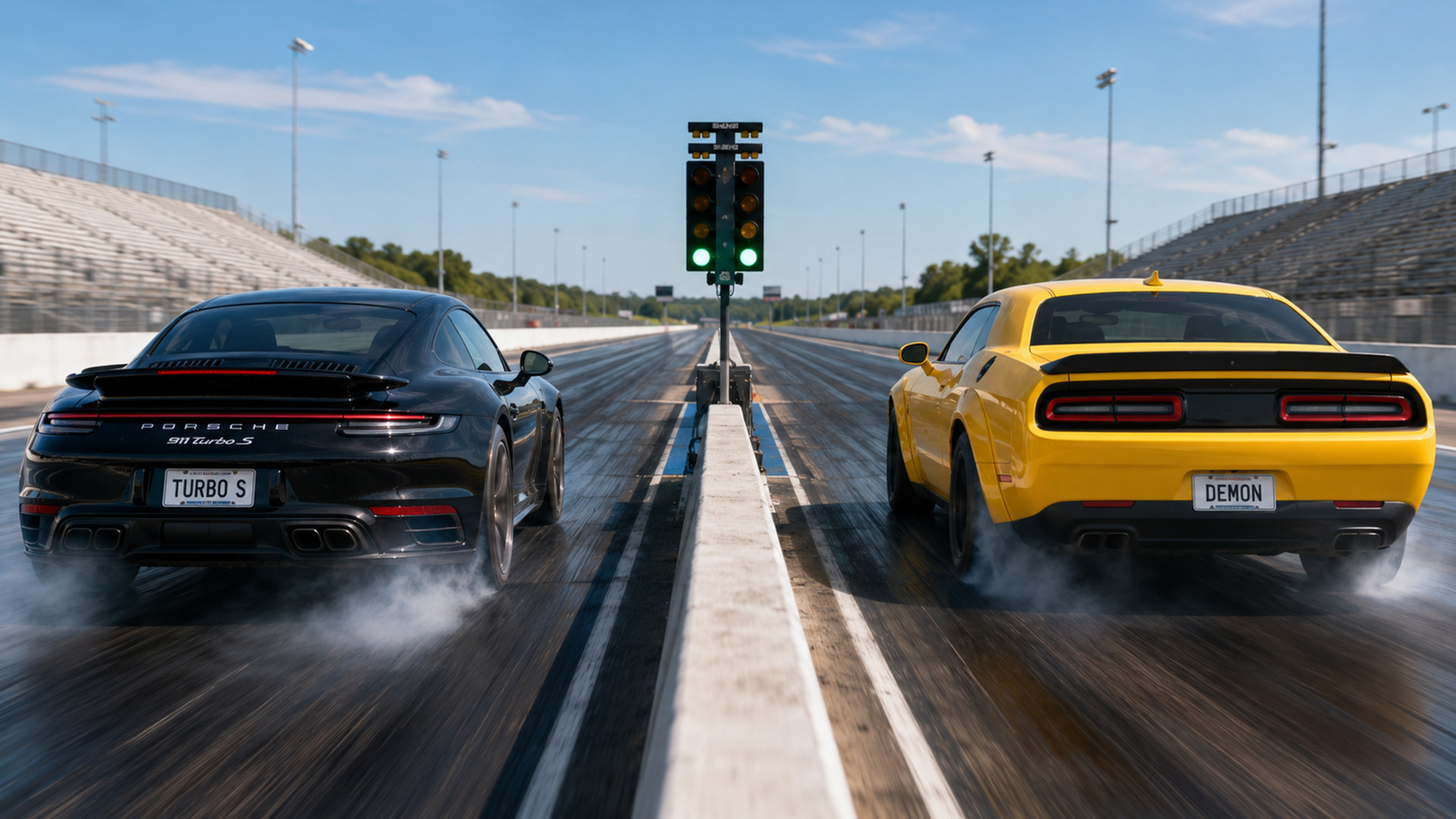 Porsche Turbo S vs Dodge Demon drag race