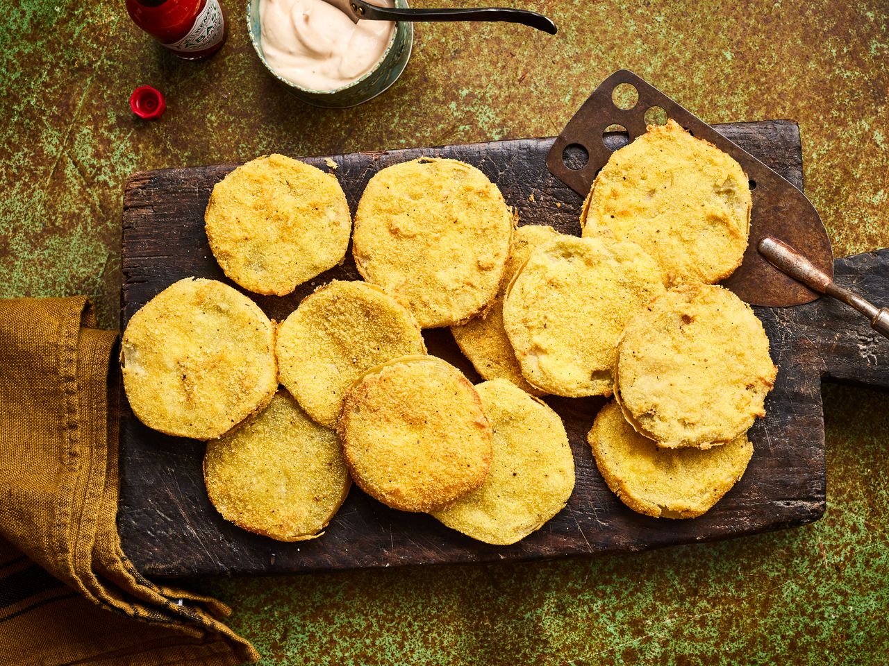 Southern Living Fried Green Tomatoes on a board ready to serve