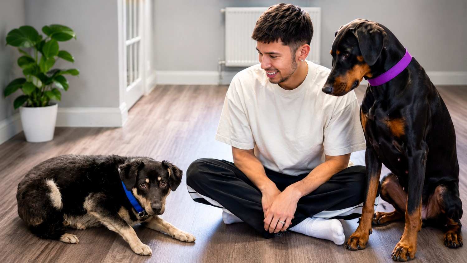 Anxious rescue dog learns to trust Doberman