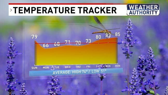 Warmer with a few storms Sunday; temps going back down Monday