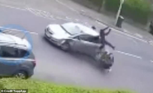 Moment 'teen on stolen motorbike' ploughs into car during police chase