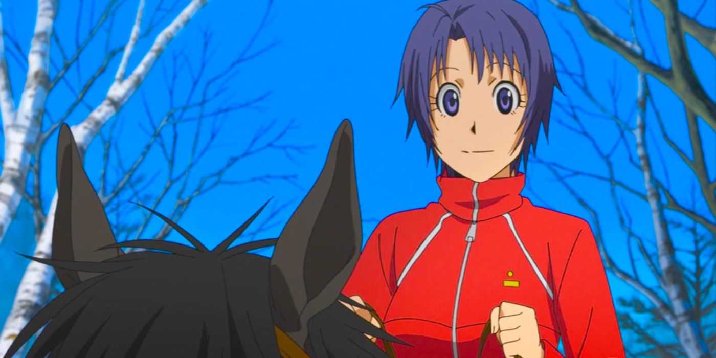 Aki Mikage riding a horse in the winter time from Silver Spoon.