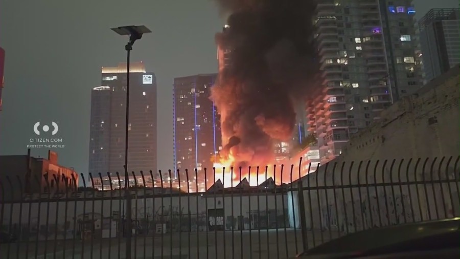 Firefighters battle early-morning blaze at downtown LA commercial building
