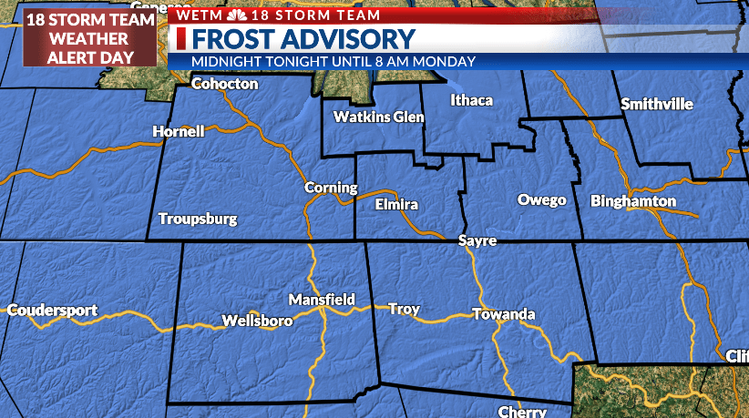 Frost advisory issued through Monday morning