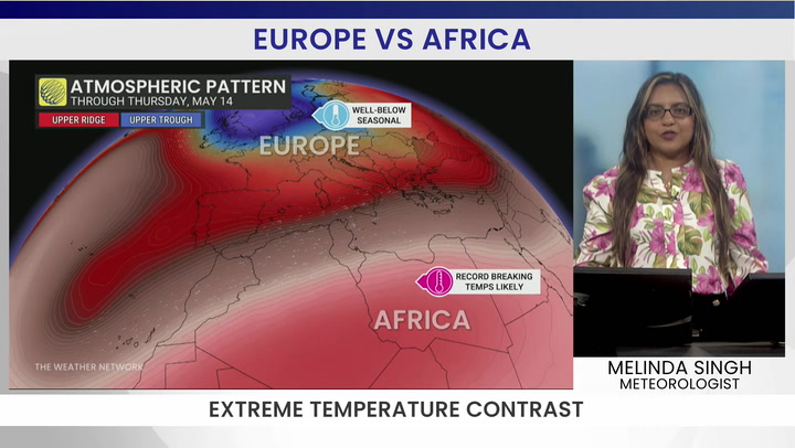 Extreme temperature contrast divides Europe and Africa