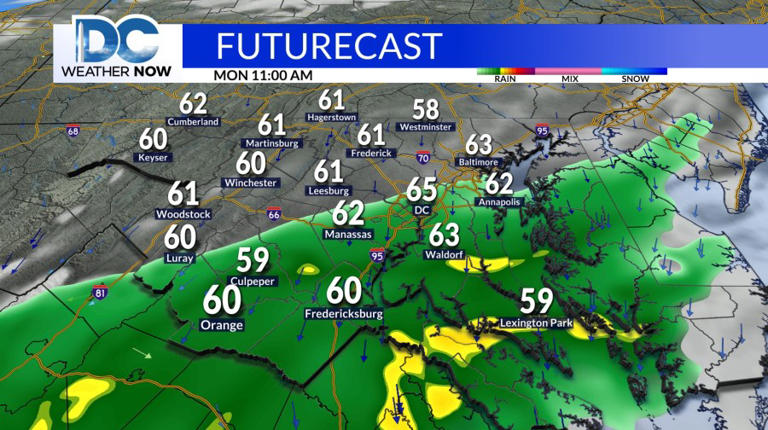 Cooler start to work week, a few showers possible Monday