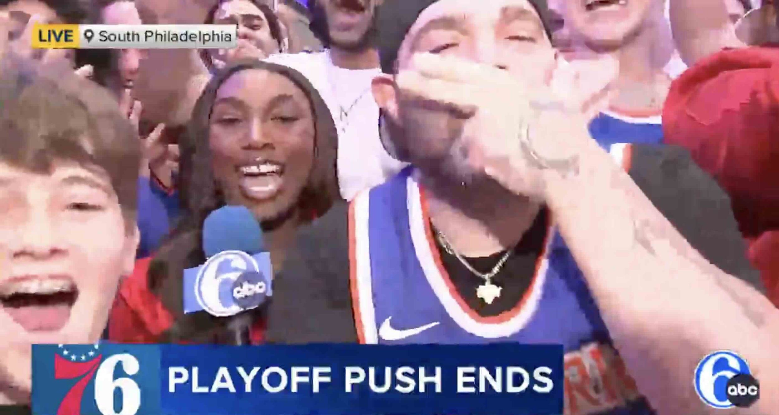 Knicks fans take over Philadelphia broadcast