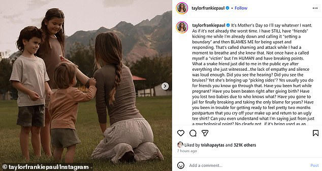 Taylor Frankie Paul eviscerates 'snake friend' in Mother's Day post