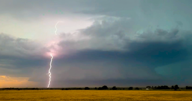 Lightning flashes as 'supercell' forms during tornado-warned storm in Texas
