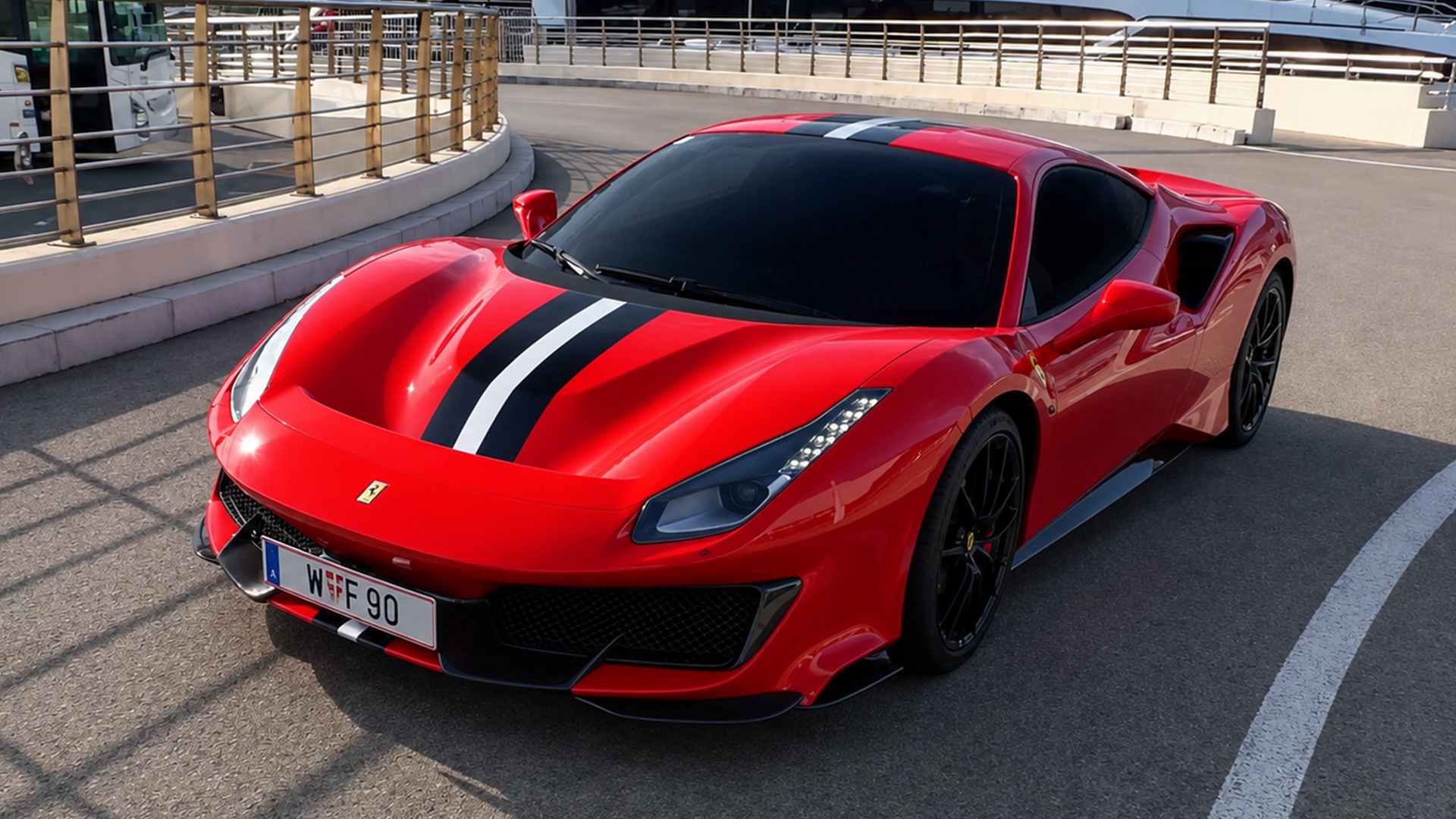 Millionaire explores Monaco in red Ferrari 488 Pista