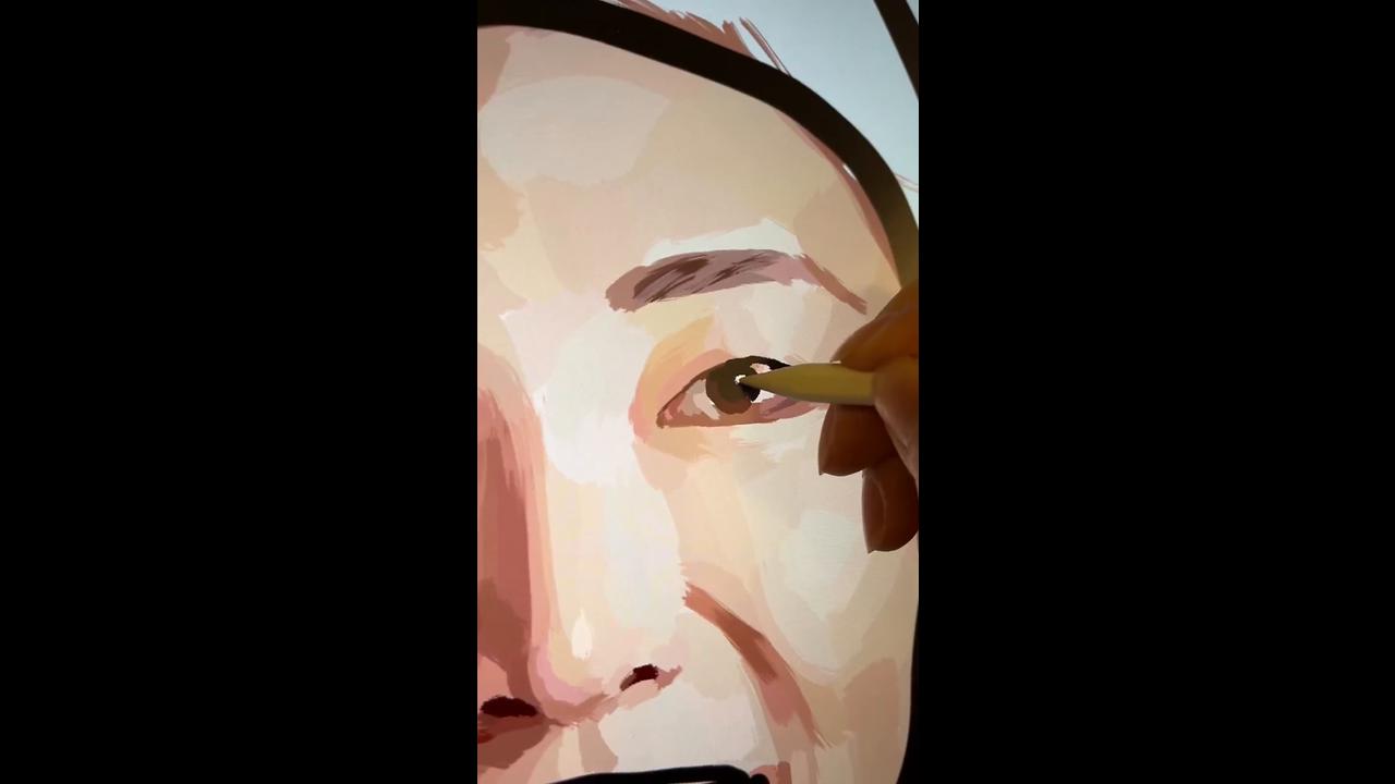 Vibrant digital portrait painting of a smiling woman with smooth color ...