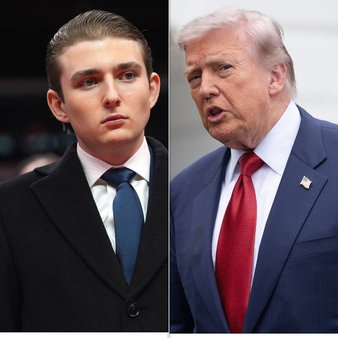 FILE - Barron Trump watches as his father, President Donald Trump attends an indoor Presidential Inauguration parade event at Capital One Arena, in Washington, Jan. 20, 2025. (AP Photo/Evan Vucci, File) | US President Donald Trump speaks to members of the media on the South Lawn of the White House before boarding Marine One in Washington, DC, US, on Friday, May 8, 2026. The US said it expects Iran to respond to its latest proposal to end their war imminently, as clashes in the Strait of Hormuz threatened to further fracture a month-long ceasefire. Photographer: Aaron Schwartz/CNP/Bloomberg via Getty Images (Photo: via Associated Press / Bloomberg via Getty Images)