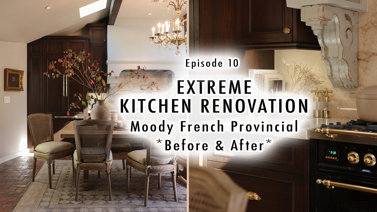 Dramatic moody French provincial kitchen makeover before and after reveal