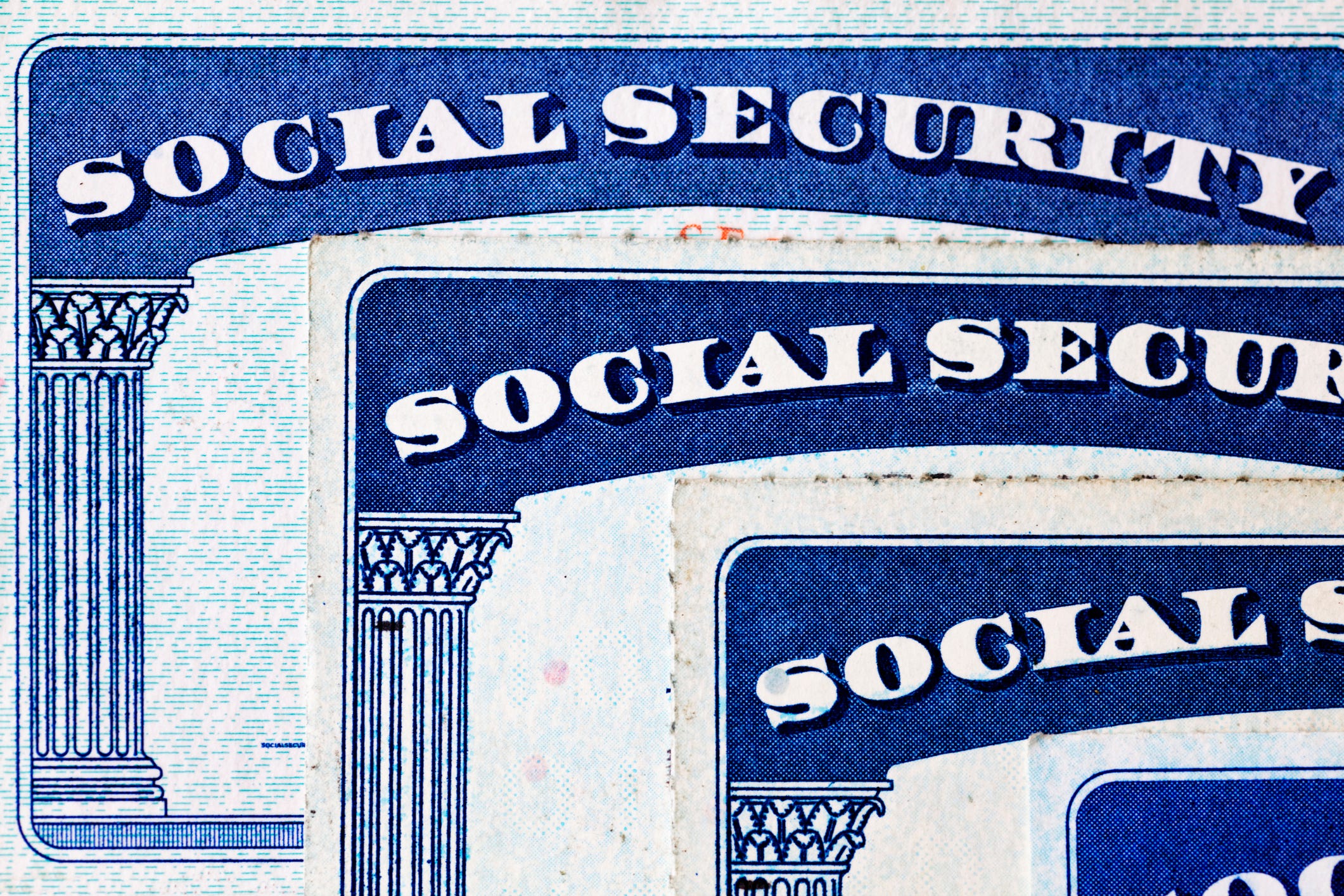 Close-up of American Social Security cards.