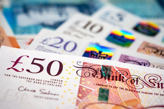 Close up of british notes