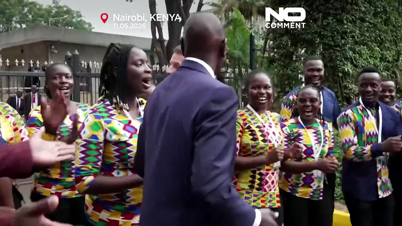 Macron dances to 'Hakuna Matata' during welcome ceremony in Kenya
