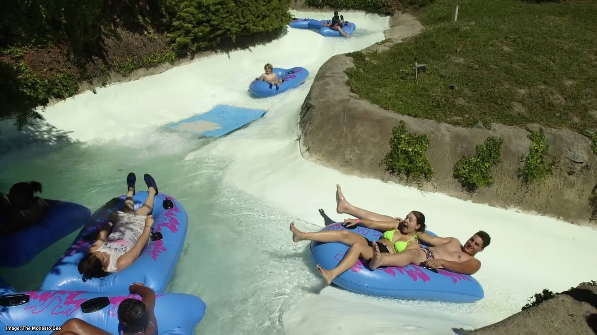 30 teenagers piled into one waterslide - seconds later it split open