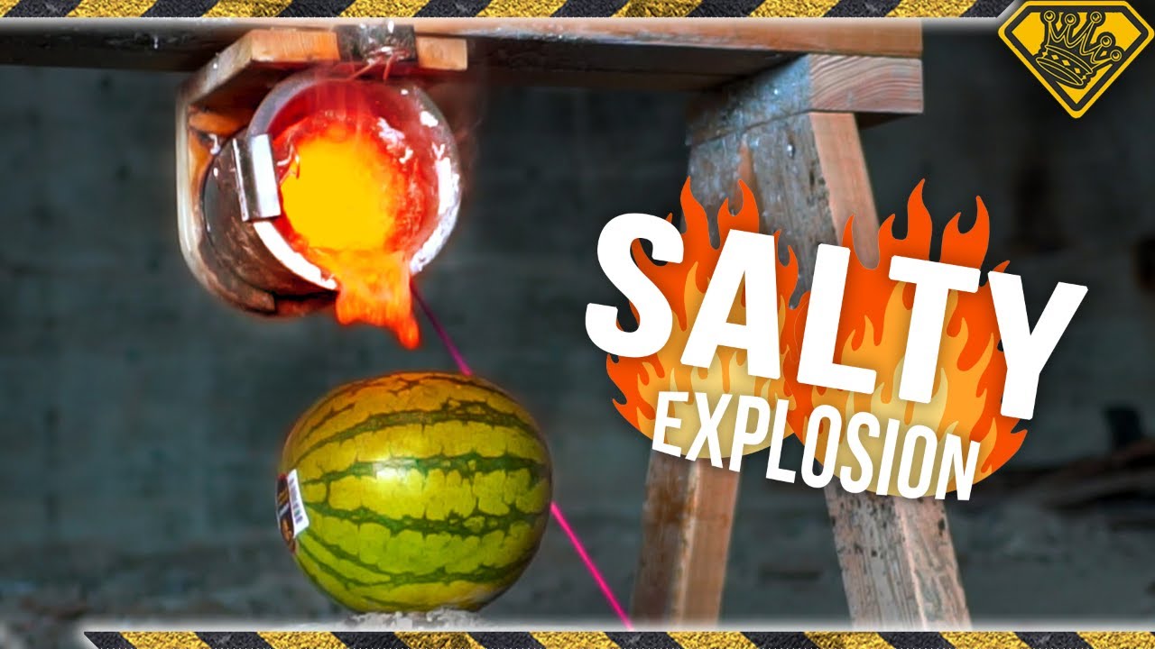 Watch the explosive results when molten salt hits a fresh watermelon