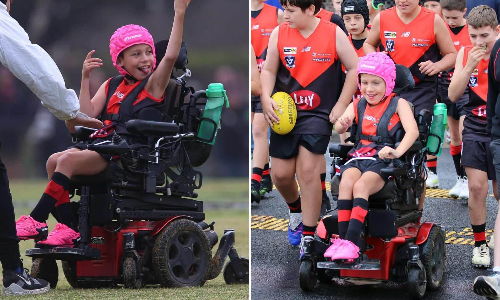 See the heartwarming moment wheelchair-bound boy kicks his first footy goal