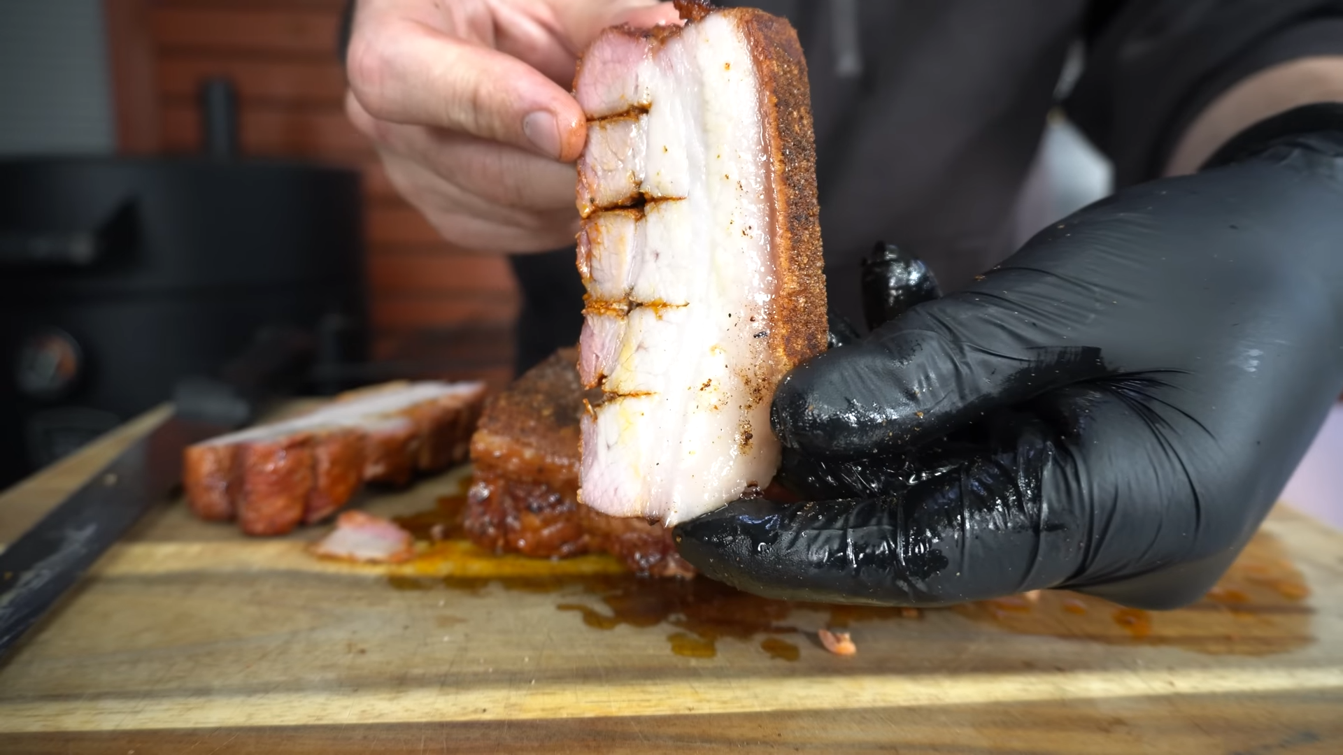 Aaron Palmer tests beef after a week in BBQ sauce
