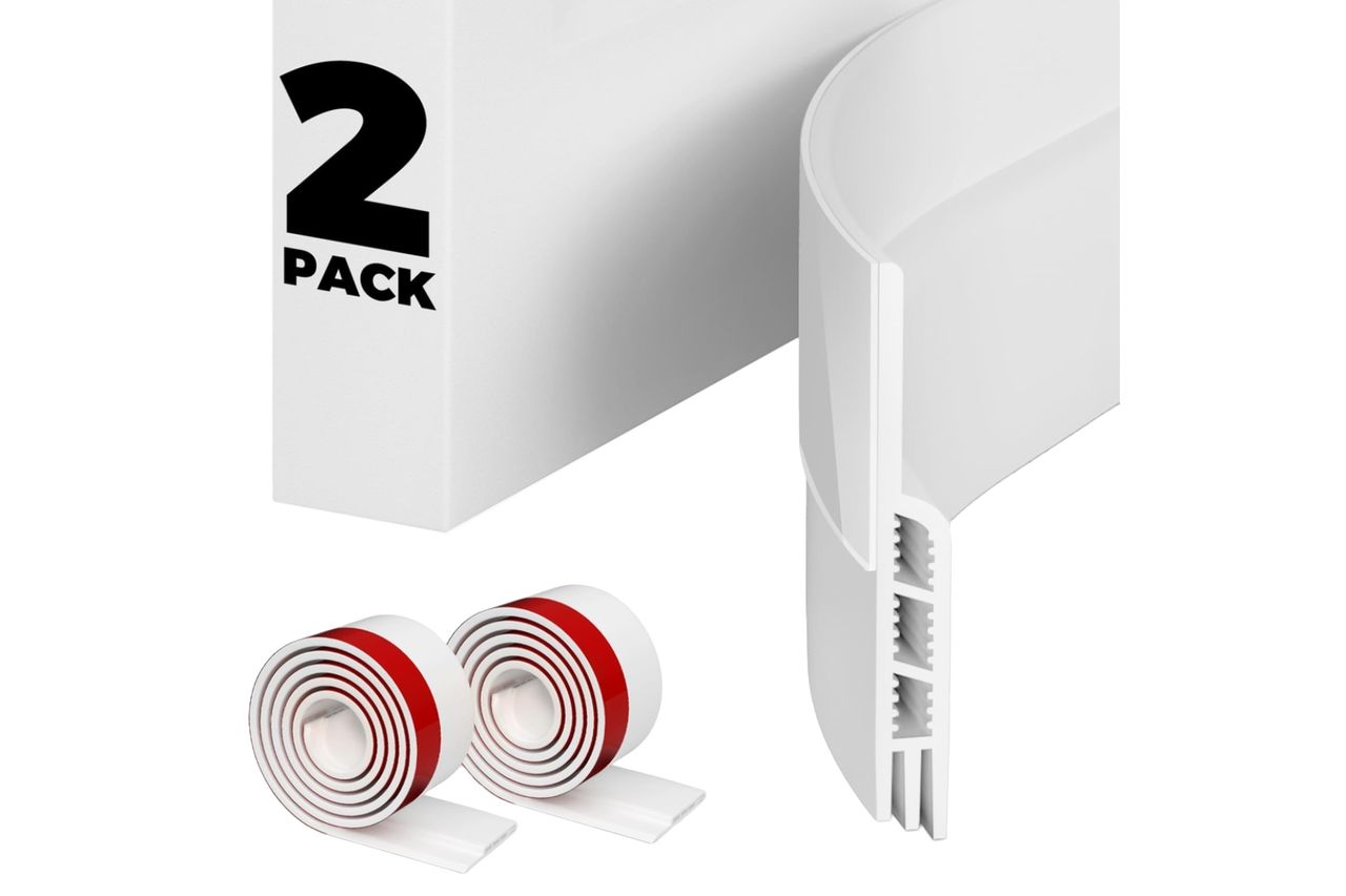 Holikme 2 Pack Door Draft Stopper, Under Door Draft Stopper Blocker Insulator Doors Sweep Weather Stripping Door Seal Noise Stopper Strong Adhesive Door Thresholds, White
