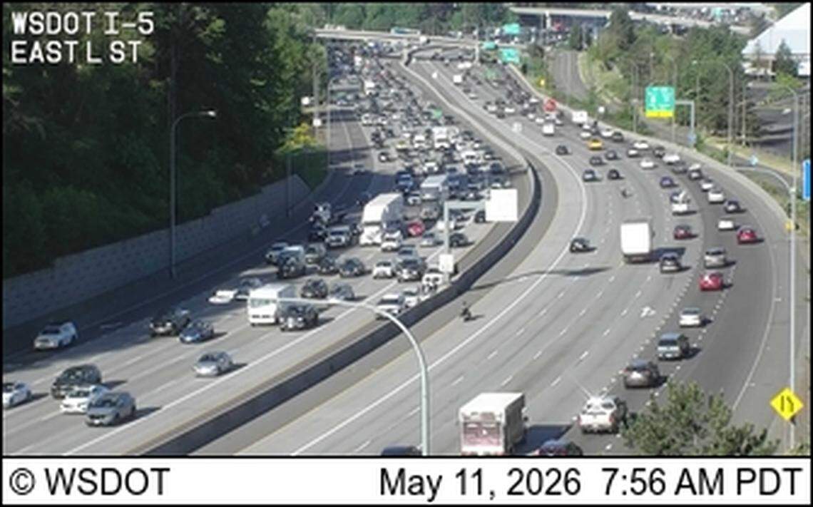 Traffic backed up on Interstate 5 northbound after morning crash near Fife