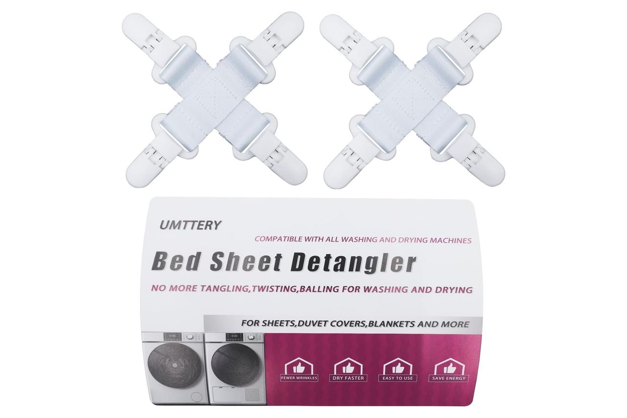 Bed Sheet Detangler, Keep Bed Sheets/Duvet Covers/Blankets from Tangling, Twisting & Balling in Washer and Dryer, 2 pcs(White)